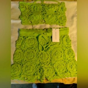 BNWT Lovers & Friends CROCHETED 2 PC. SHORT SET NEON GREEN SZ SM HOT!!!!